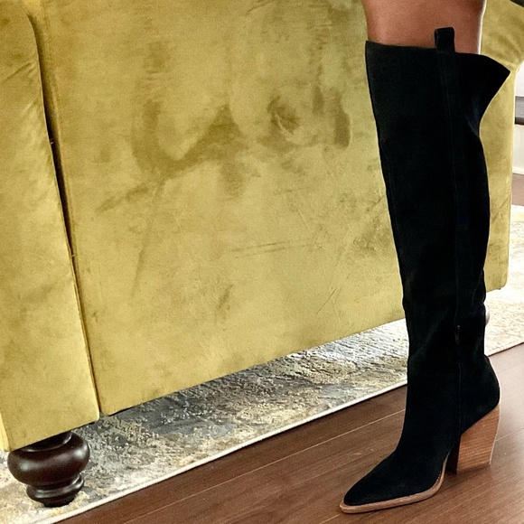 Gianni Bini Barrine Black Suede Side Zip Over the Knee Block Heel Boot size 8.5M - Picture 11 of 16